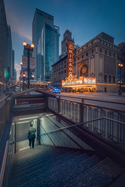 Chicago Theatre at Dusk | Urban Scene Print