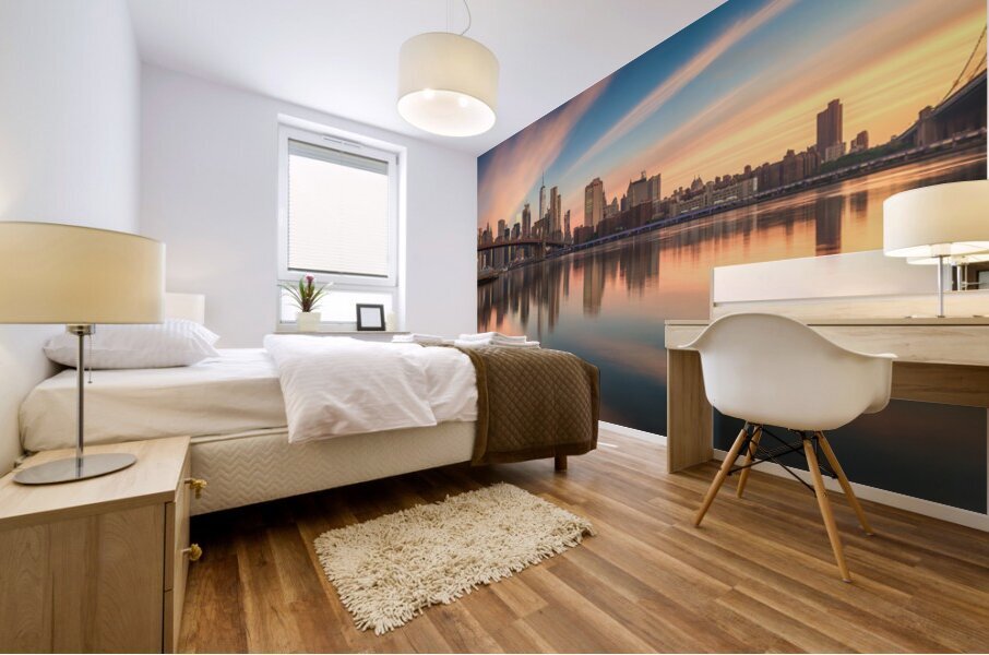 NYC Skyline at Dawn | Brooklyn and Manhattan Bridges Reflected Mural print