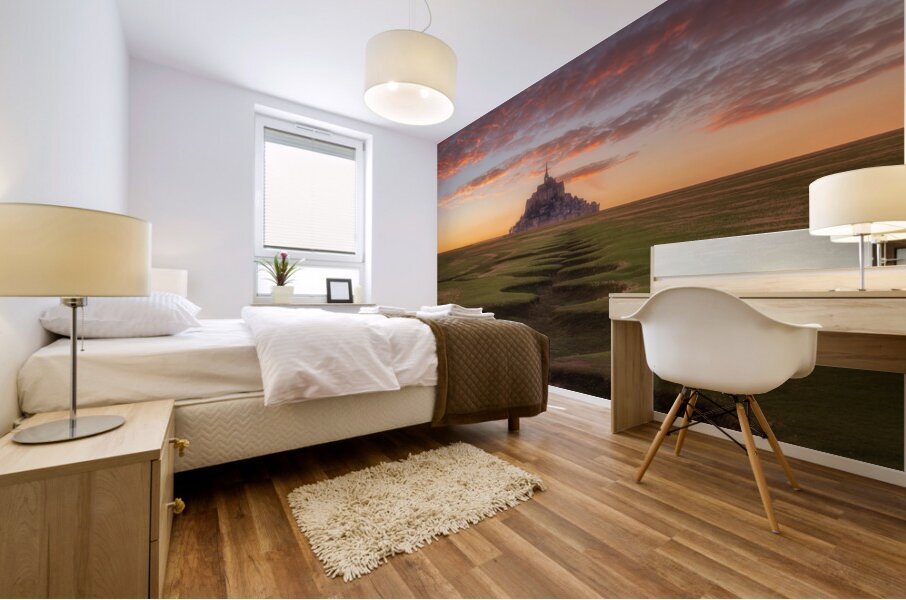 Mont Saint Michel France | Dramatic Sunset and Scenic Waterways Mural print