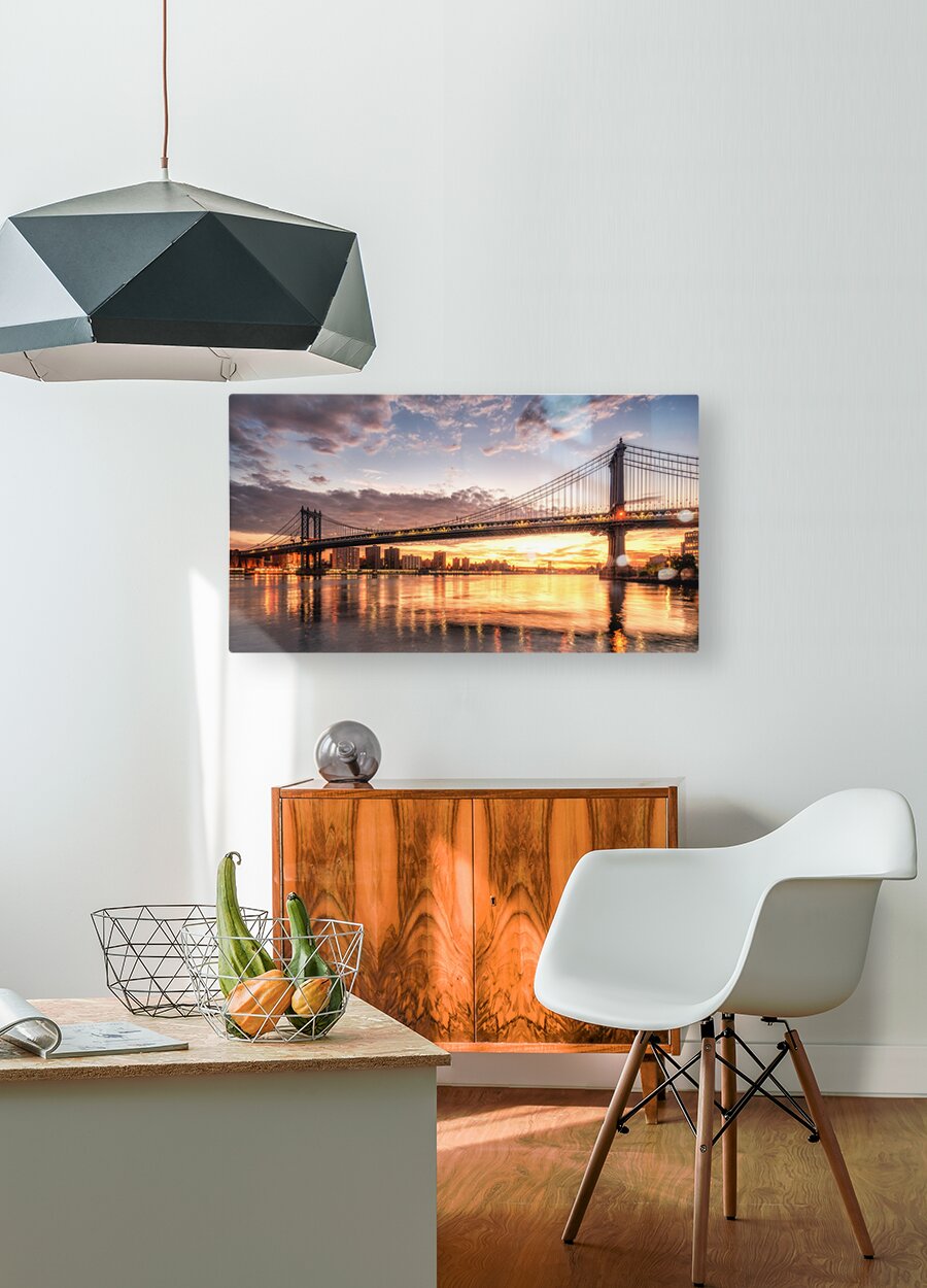 Golden hour at Manhattan Bridge  HD Metal print with Floating Frame on Back