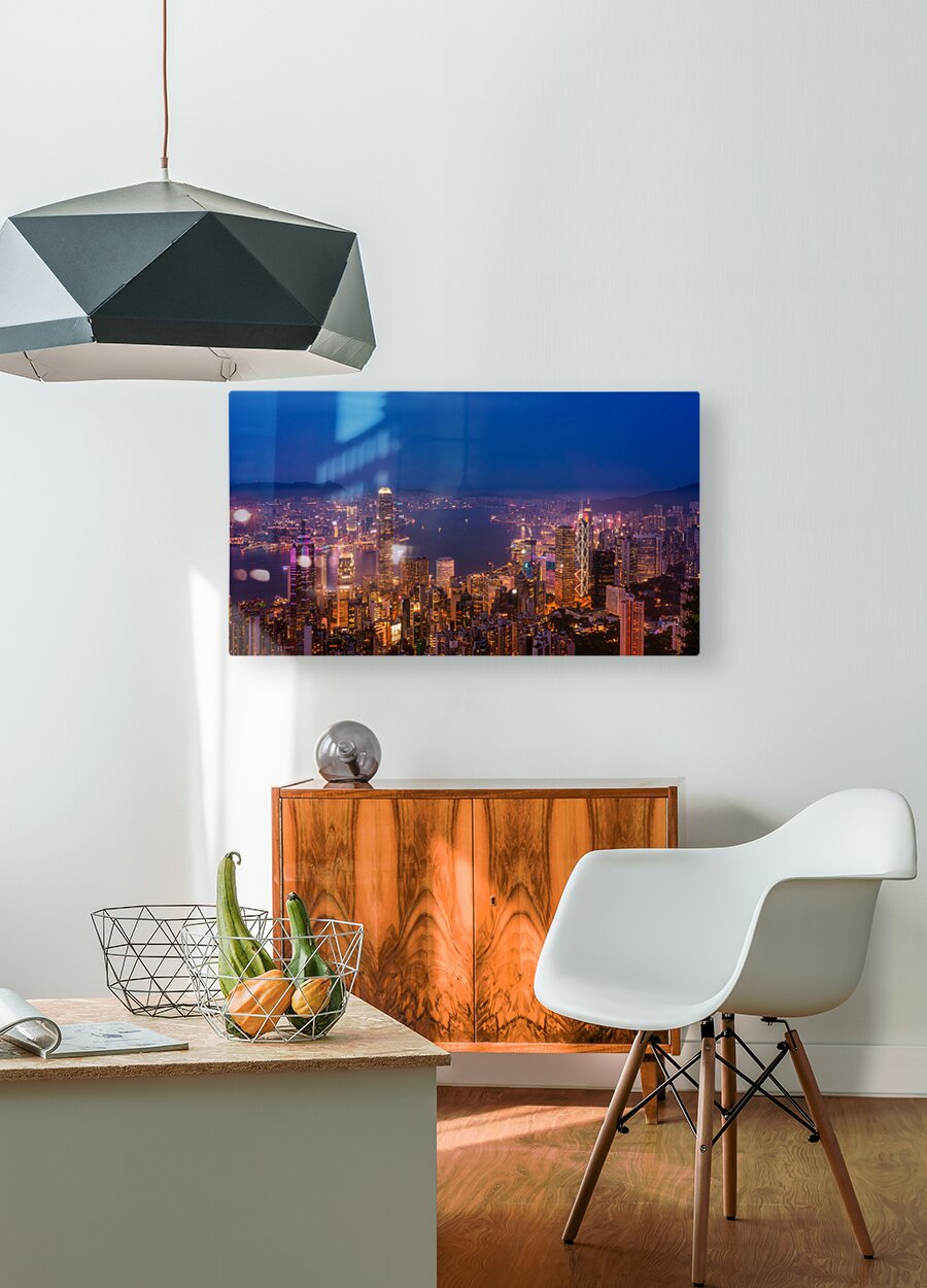 Blue Night Hong Kong  HD Metal print with Floating Frame on Back