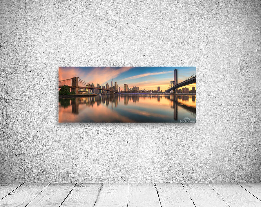 NYC Skyline at Dawn | Brooklyn and Manhattan Bridges Reflected Wall Preview