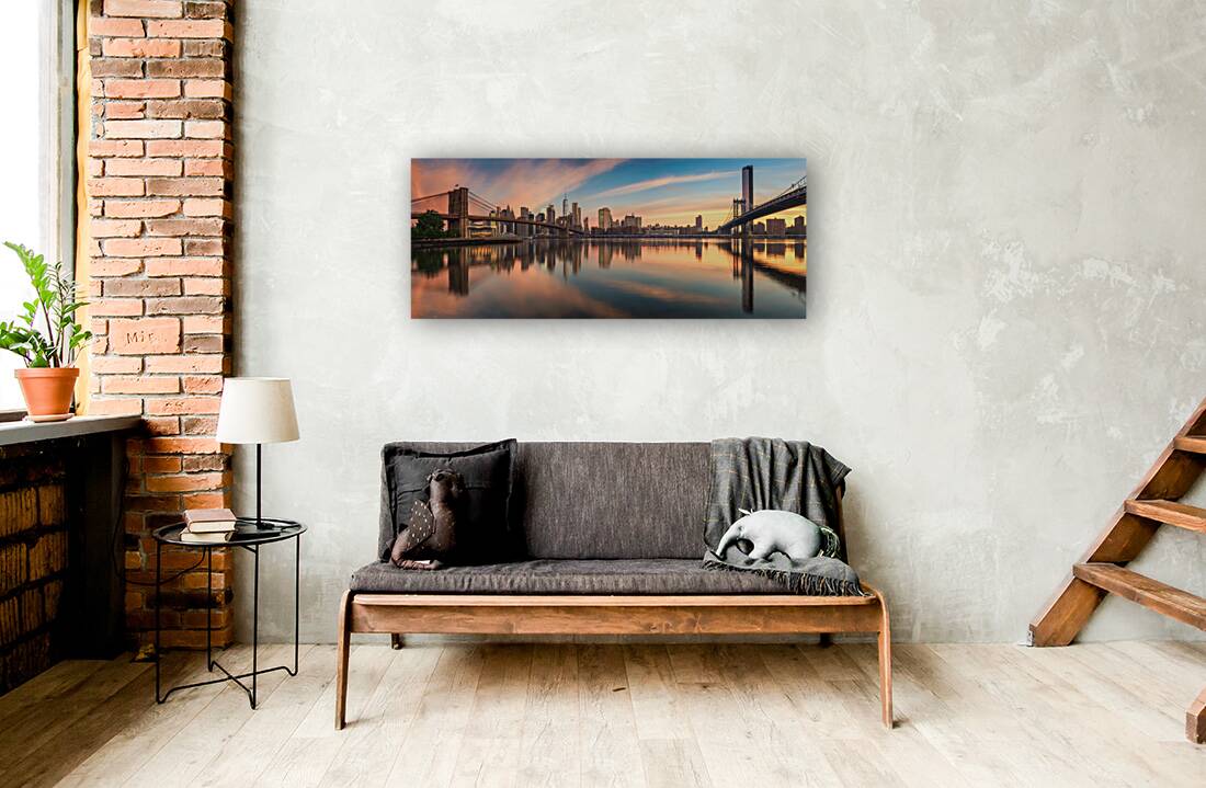 NYC Skyline at Dawn | Brooklyn and Manhattan Bridges Reflected Reproduction