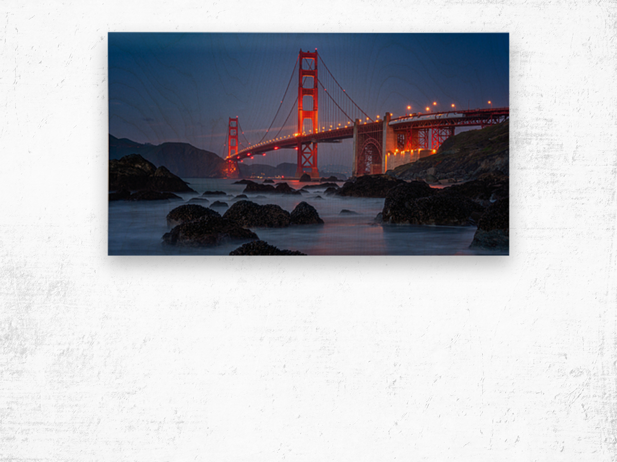 Red & Blue Golden Gate Bridge Wood print